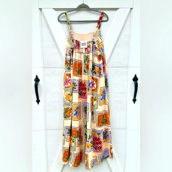 Paper Heart Anthropologie Floral Stamps Linen Blend Maxi Dress - Picture 2 of 2